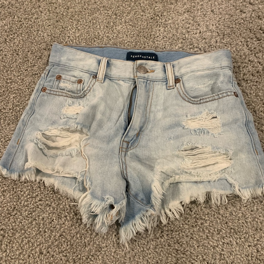 Aeropostale Blue Jean Shorts Distressed High-Waisted